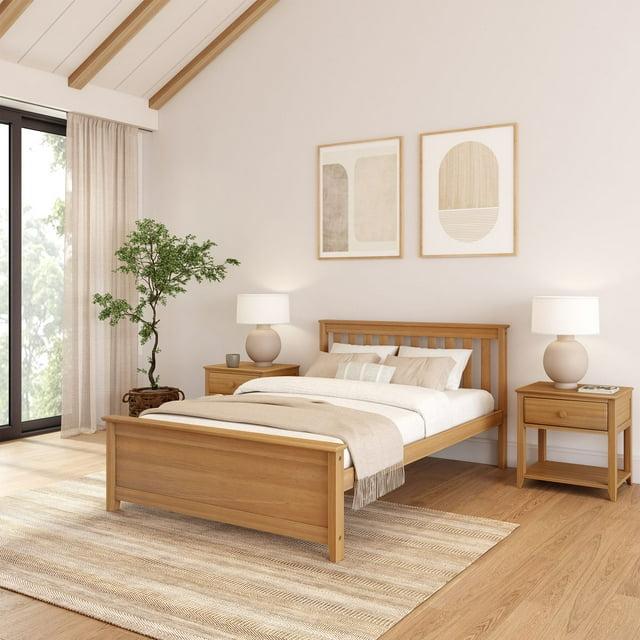 Plank+Beam Classic Solid Wood Full Size Bed Frame with Headboard for Adults