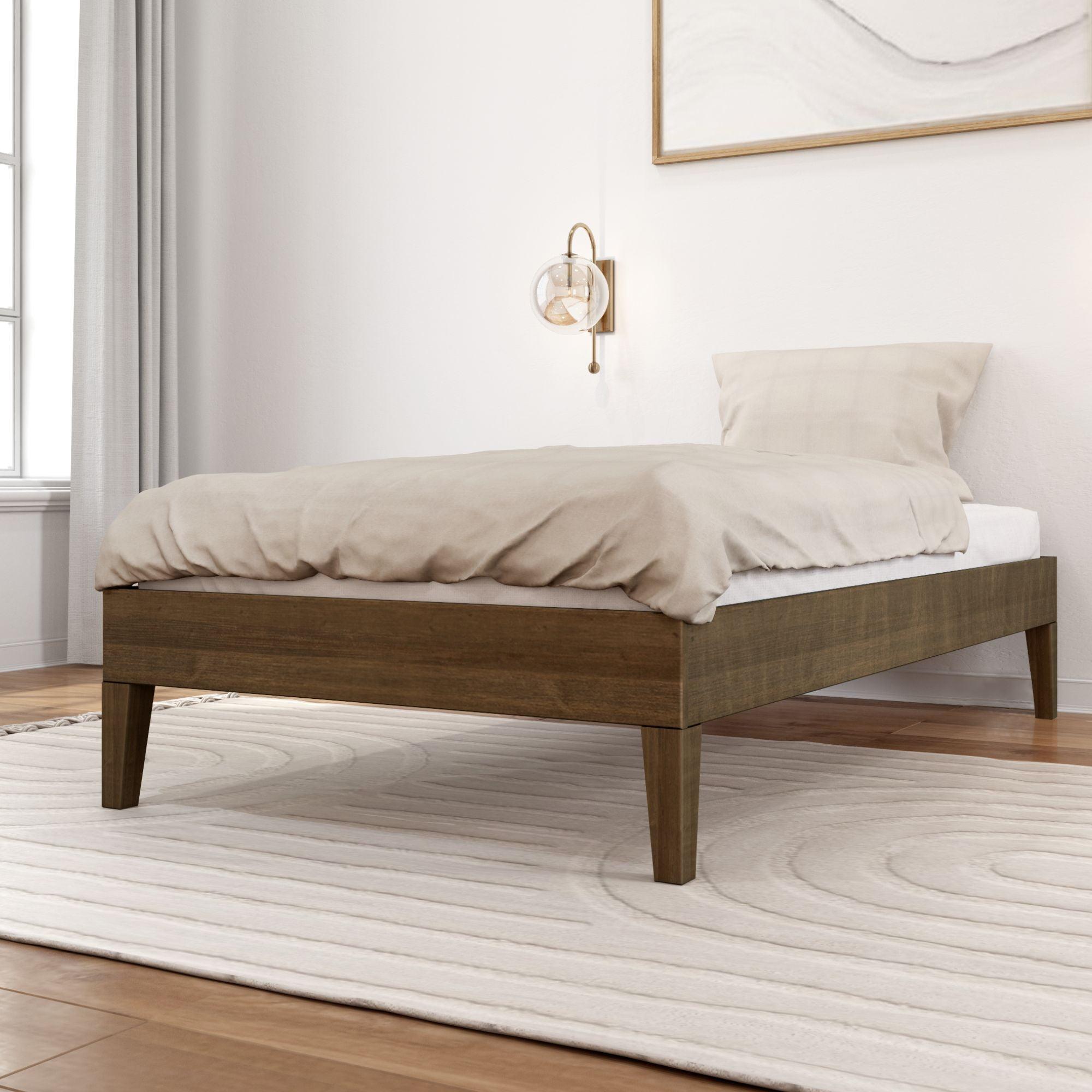 Plank+Beam Solid Wood Twin Size Platform Bed Frame, Matte Walnut