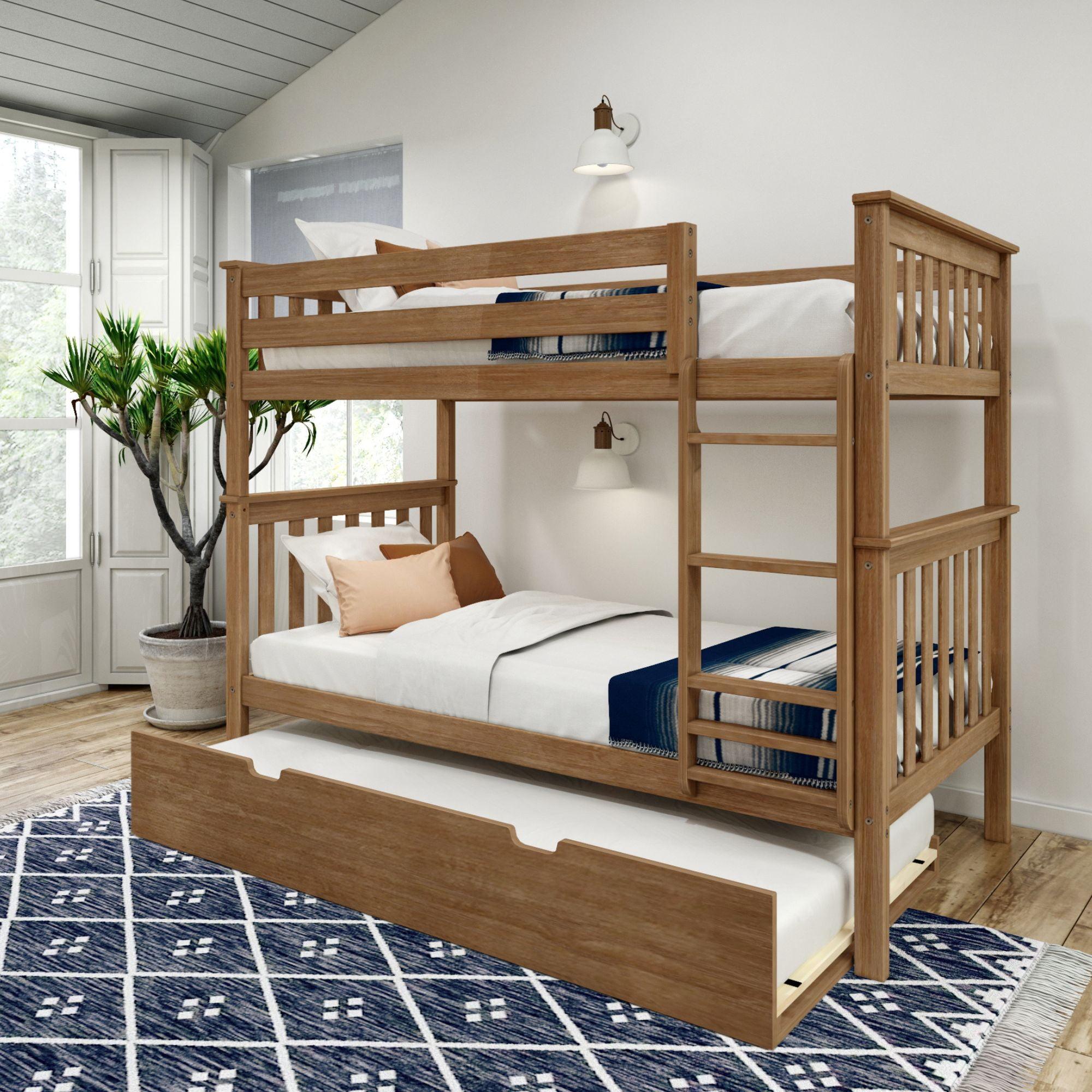 Plank+Beam Solid Wood Twin over Twin Bunk Bed with Storage Trundle for Adults/Kids, Pecan