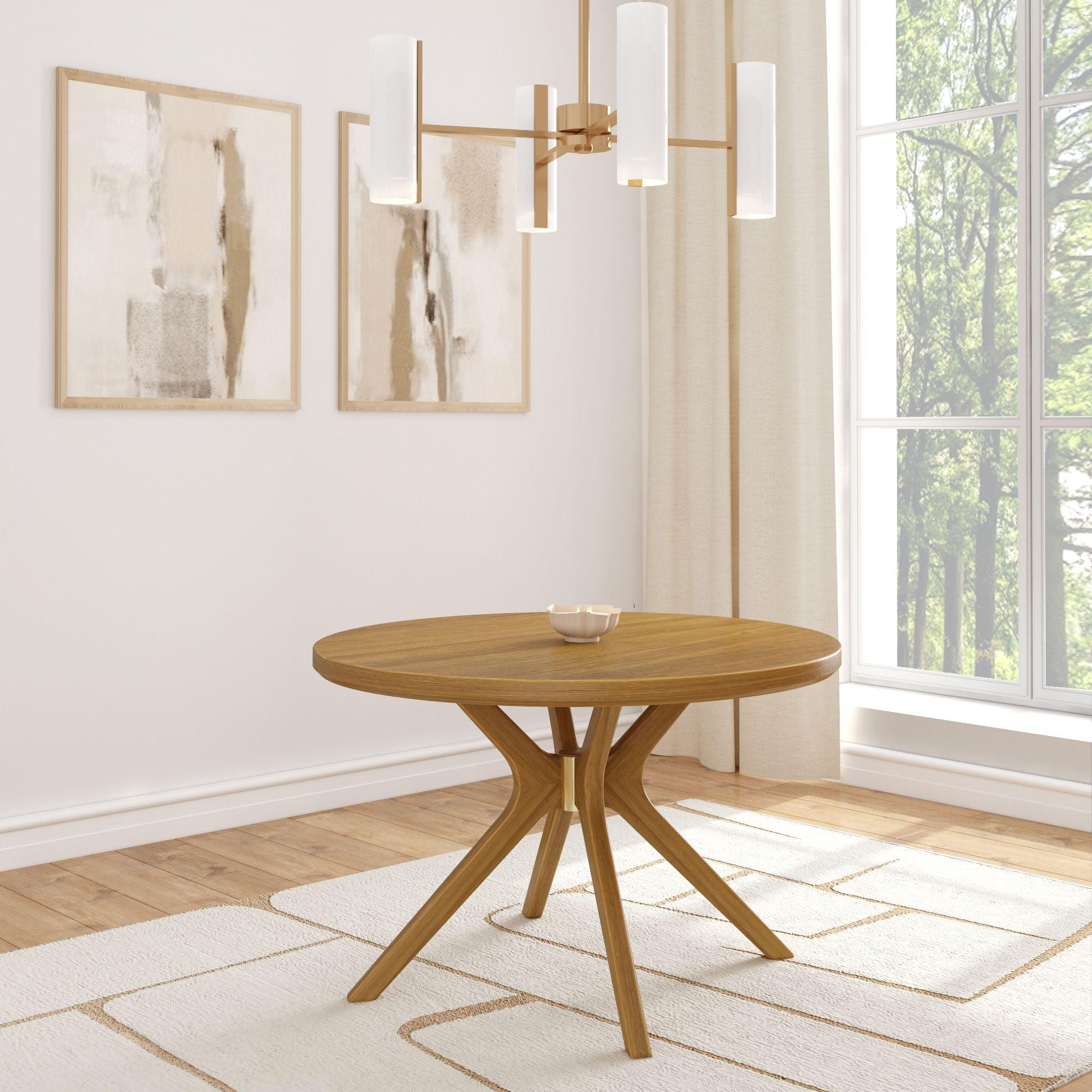 Plank+Beam Verso Round Dining Table, 47" Solid Wood Kitchen & Dining Room Table, Pecan