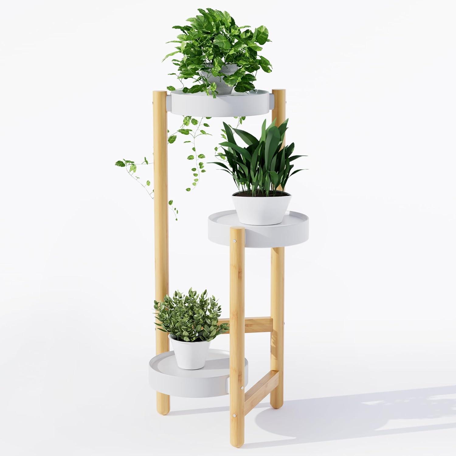Corner Plant Stand Indoor, 3 Tier Tall Bamboo Plant Stand Holder & Plant Shelf Display Rack for Indoor Home Decor (3 Tier Stand)