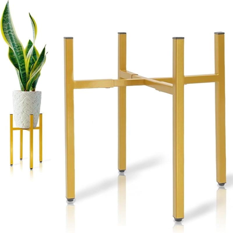 Gold Adjustable Metal Mid-Century Modern Plant Stand