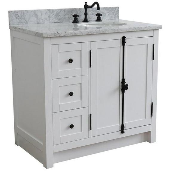 Plantation Solid Wood Vanity with Right Oval Sink in Glacier Ash/White