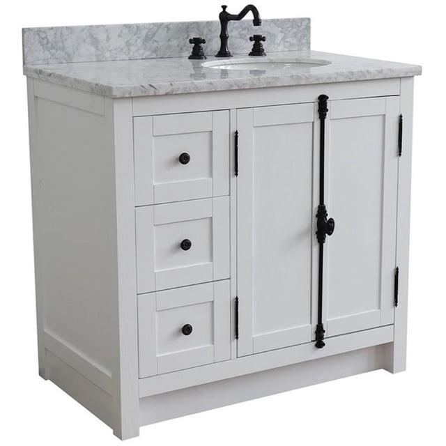 Plantation Solid Wood Vanity with Right Oval Sink in Glacier Ash/White