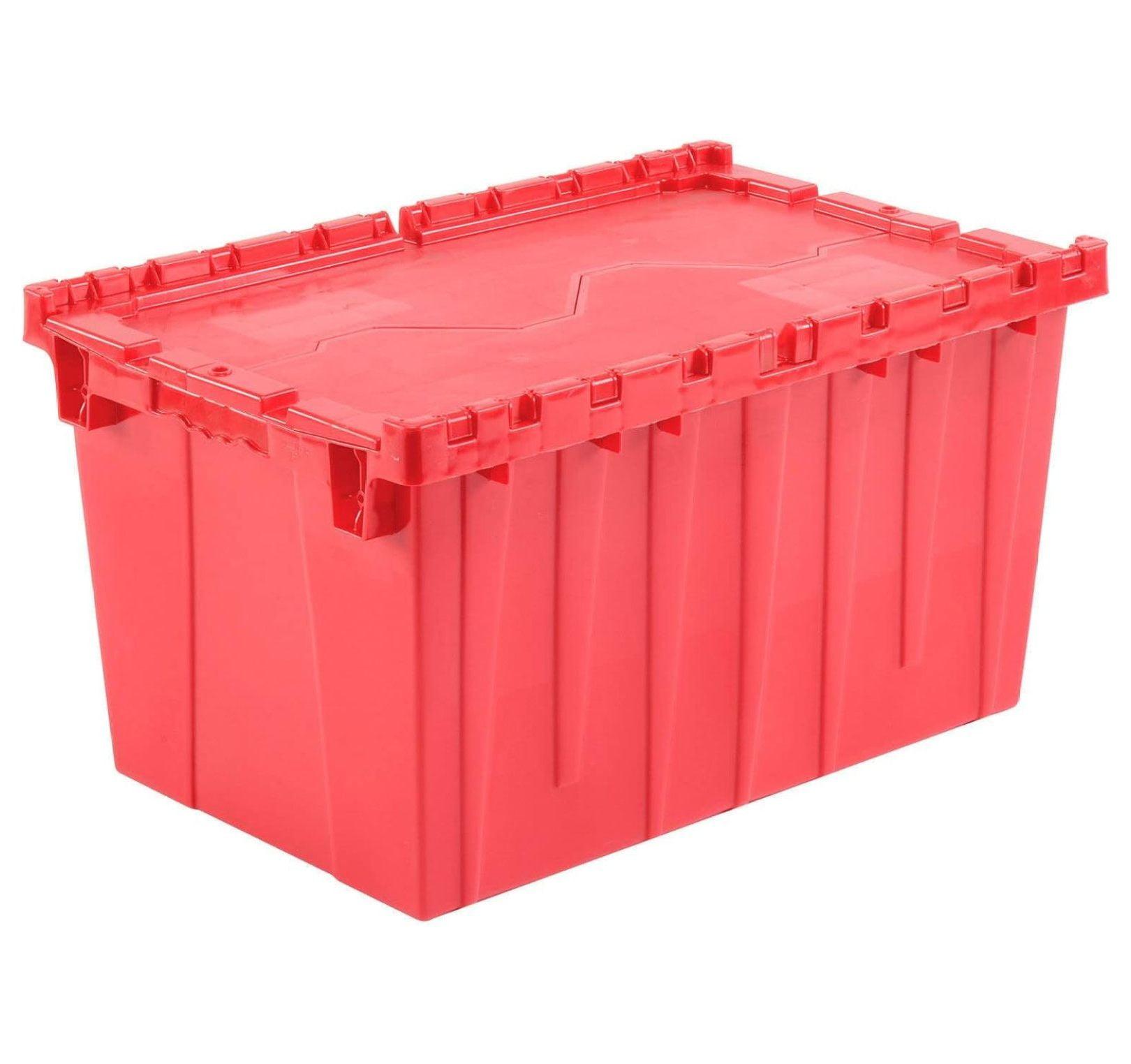 Plastic Attached Lid Shipping & Storage Container, 25-1/4x16-1/4x13-3/4, Red