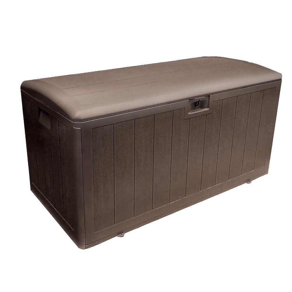 Plastic Development Group 105-Gallon Weather-Resistant Plastic Resin Outdoor Patio Storage Deck Box with Soft-Close Lid, Java Brown
