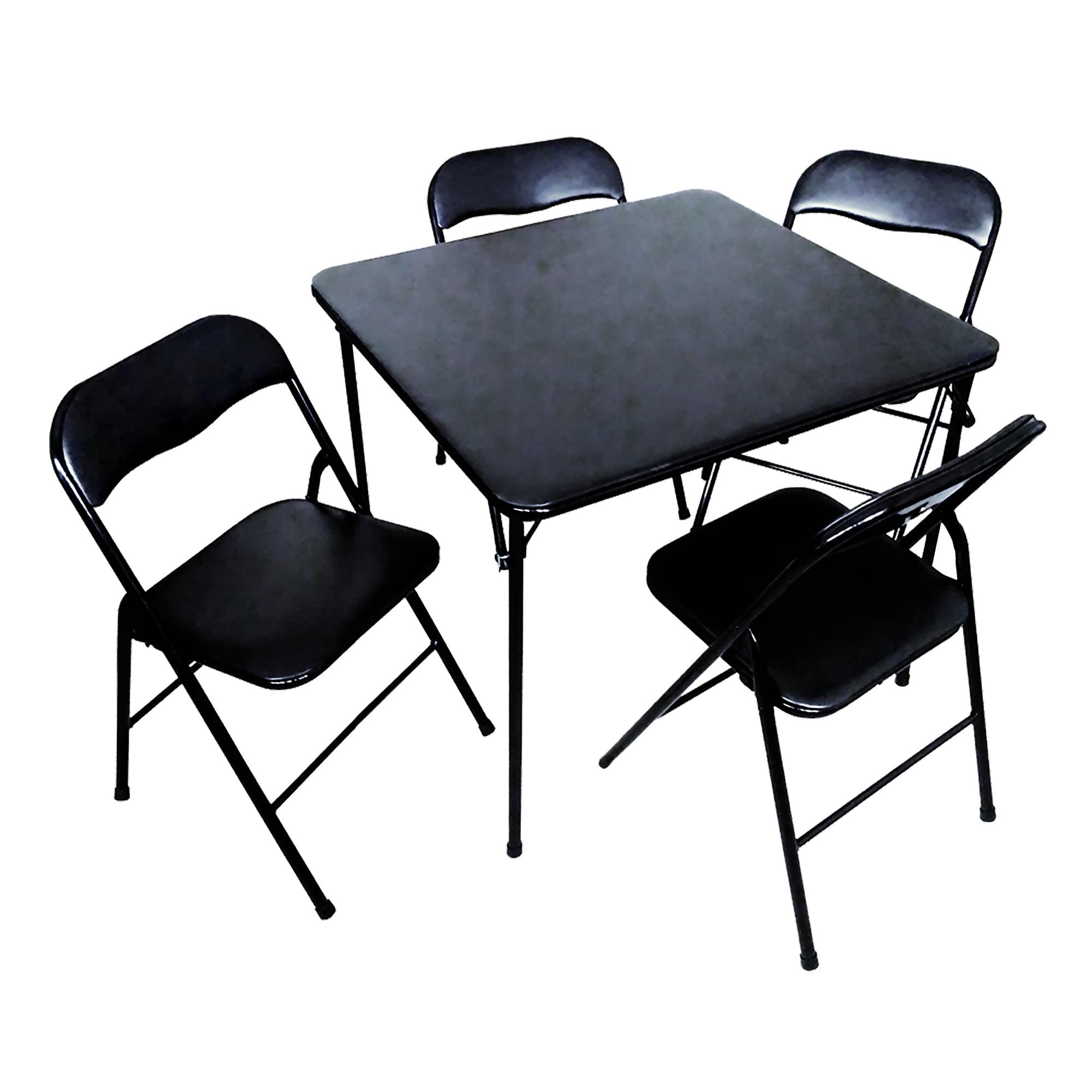 34" Square Black Folding Table & Chair Set with Padded Vinyl Cover