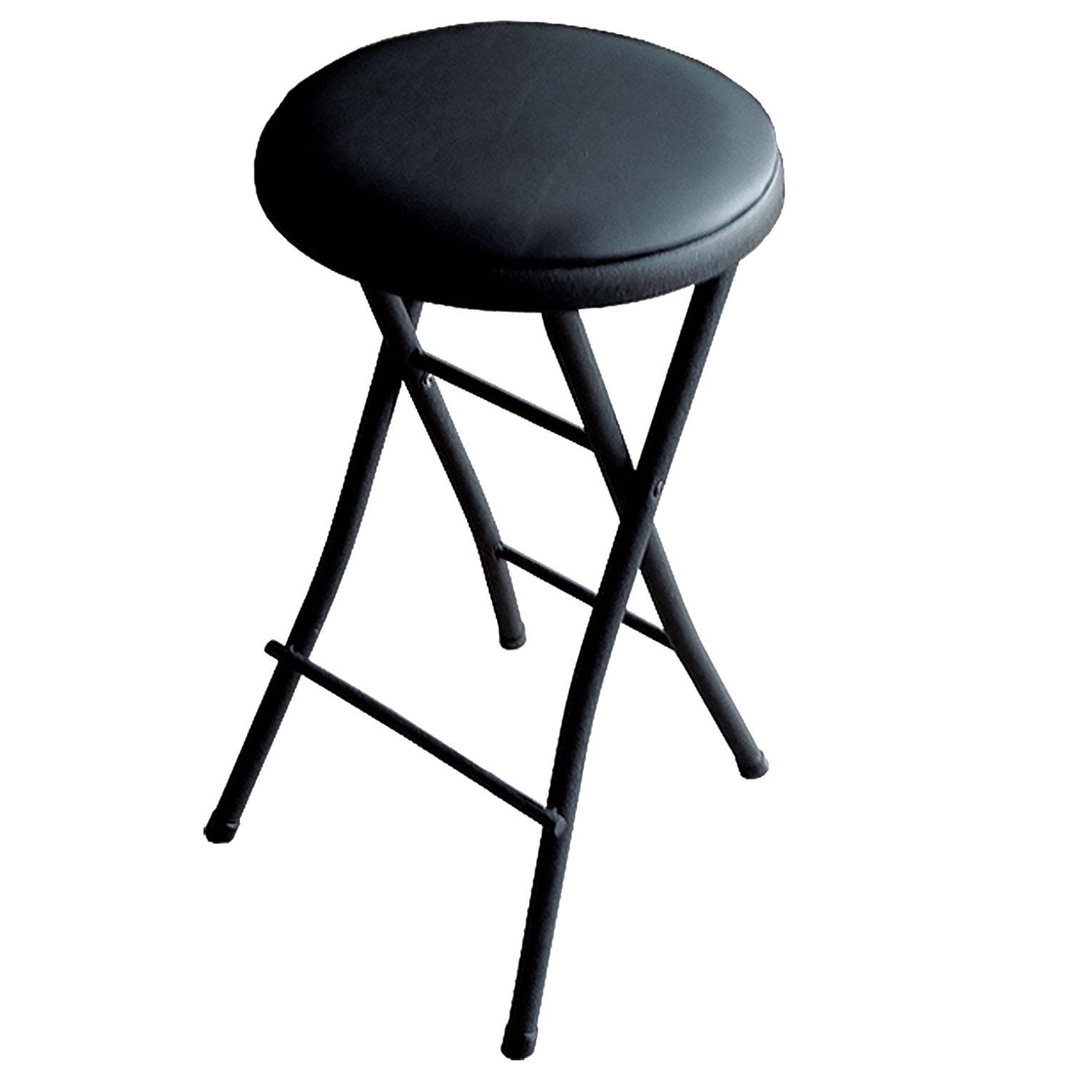 Sleek Black Metal Portable Folding Bar Stool with Vinyl Padding