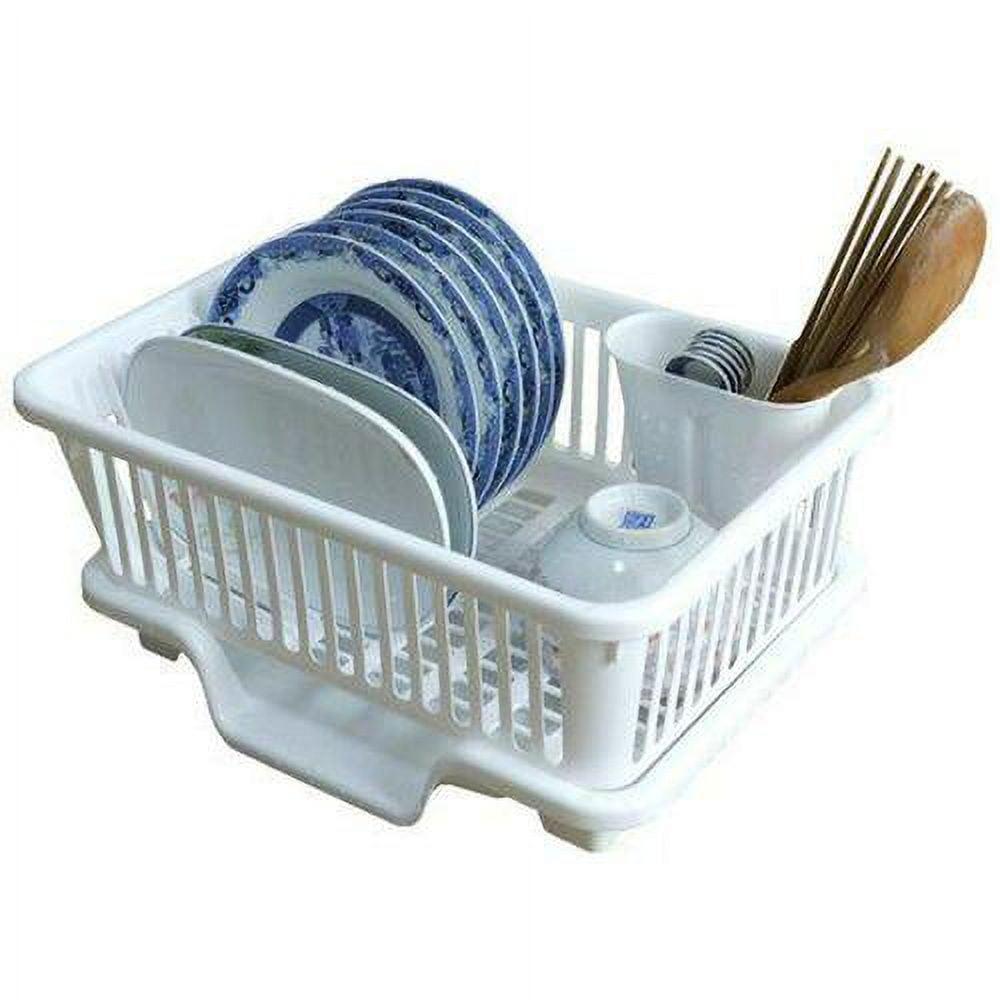 White Heavy Duty Plastic Dish Drying Rack with Utensil Cup