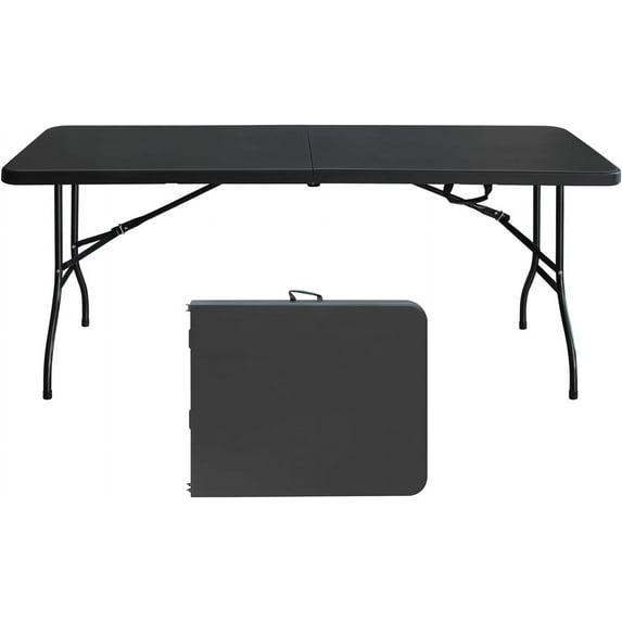 Plastic Folding Table 6ft Heavy Duty Portable Dining Table for Camping, Picnics, Parties, High Load Bearing Foldable Picnic Table,Black