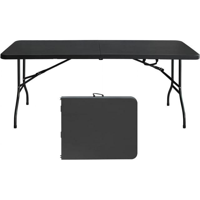 Plastic Folding Table 6ft Heavy Duty Portable Dining Table for Camping, Picnics, Parties, High Load Bearing Foldable Picnic Table,Black