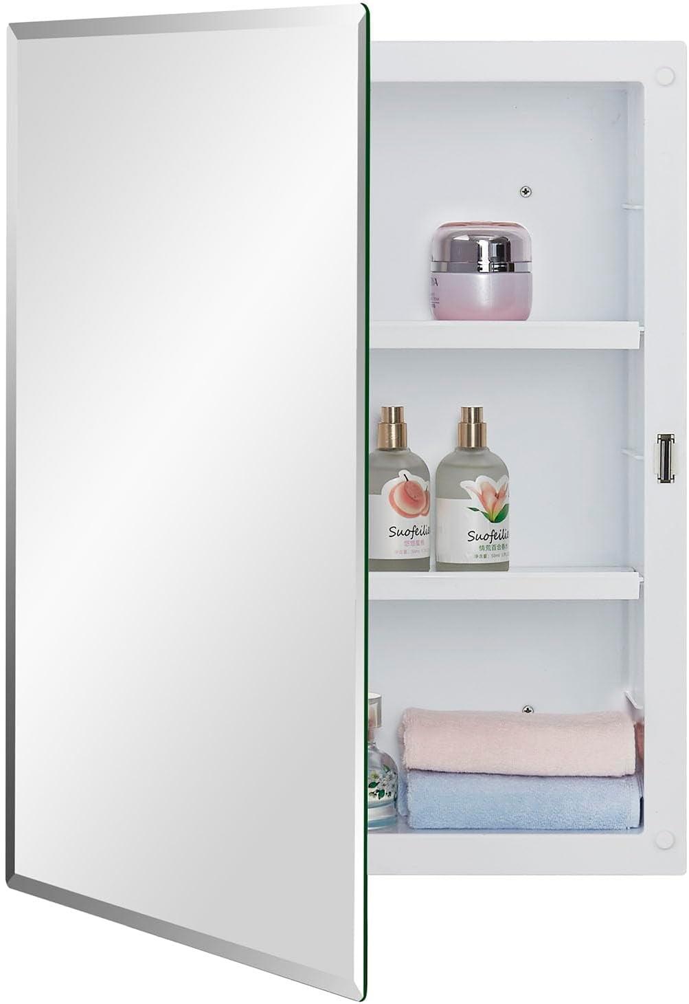 Plastic Medicine Mirror Cabinet for Bathroom 16 x 20 inch, Surface and Recessed Mount