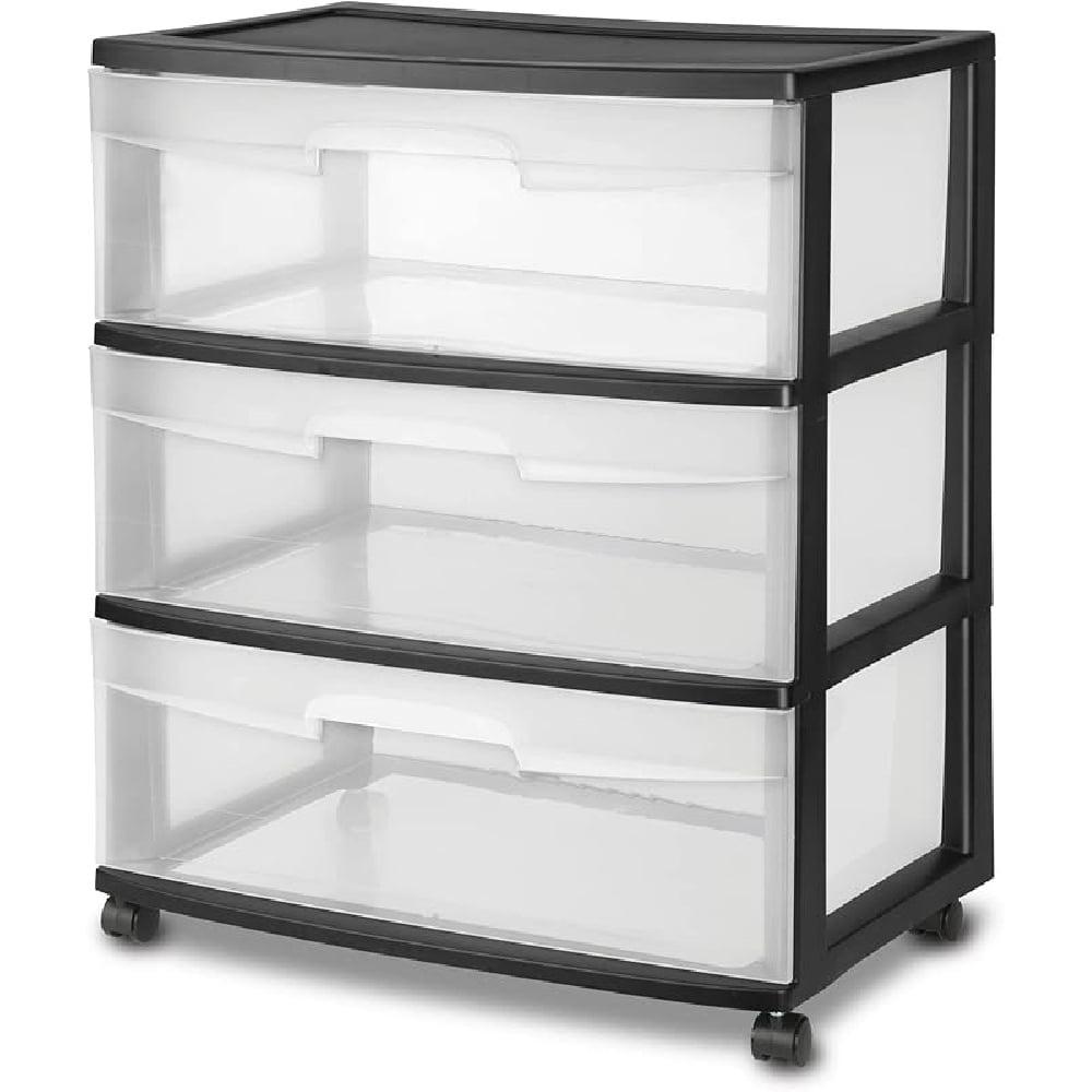 Black Plastic 3-Drawer Organizer Cart with Clear Drawers