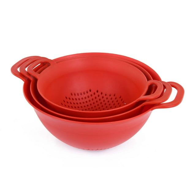Plastic Strainer Colanders Set (3 Pack) (Red)