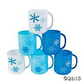 Set of 12 Blue and White Plastic Winter Snowflake Mugs