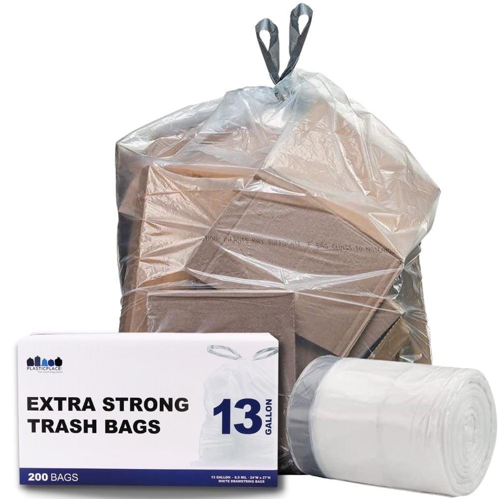 Plasticplace 13 Gallon Extra Tall Drawstring Trash Bags, Clear (200 Count)