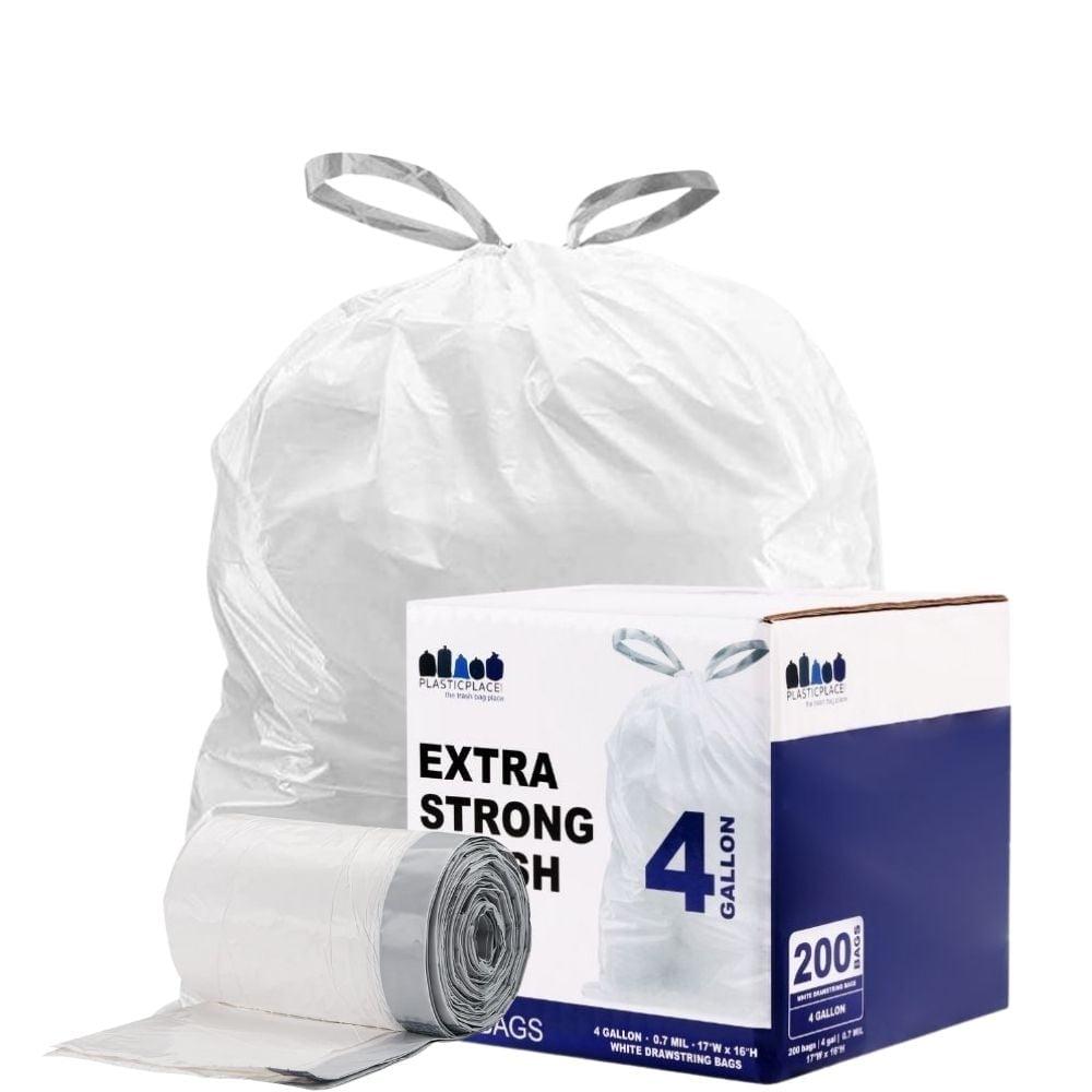 Plasticplace 4 Gallon White Drawstring Trash Bags, 100 Count