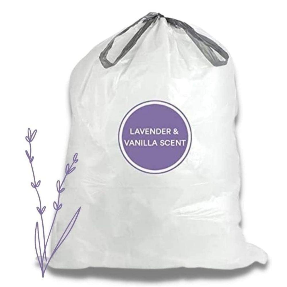 Lavender and Vanilla Scented 8 Gallon White Drawstring Trash Bags