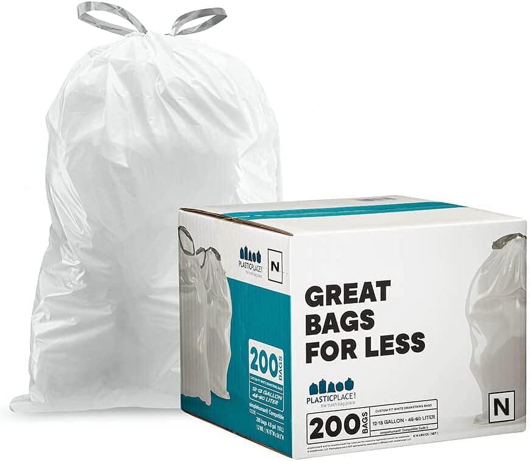 White 12-13 Gallon Drawstring Trash Bags, 200 Count