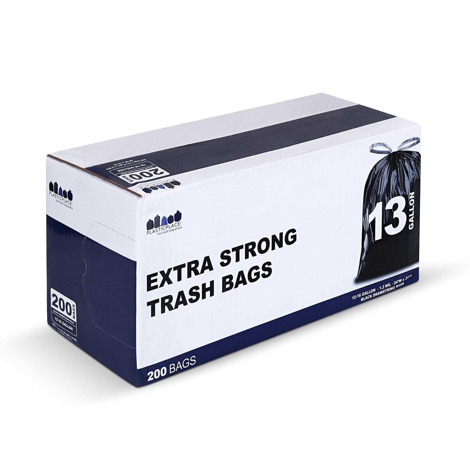 Black 13 Gallon Drawstring Kitchen Trash Bags, 200 Count