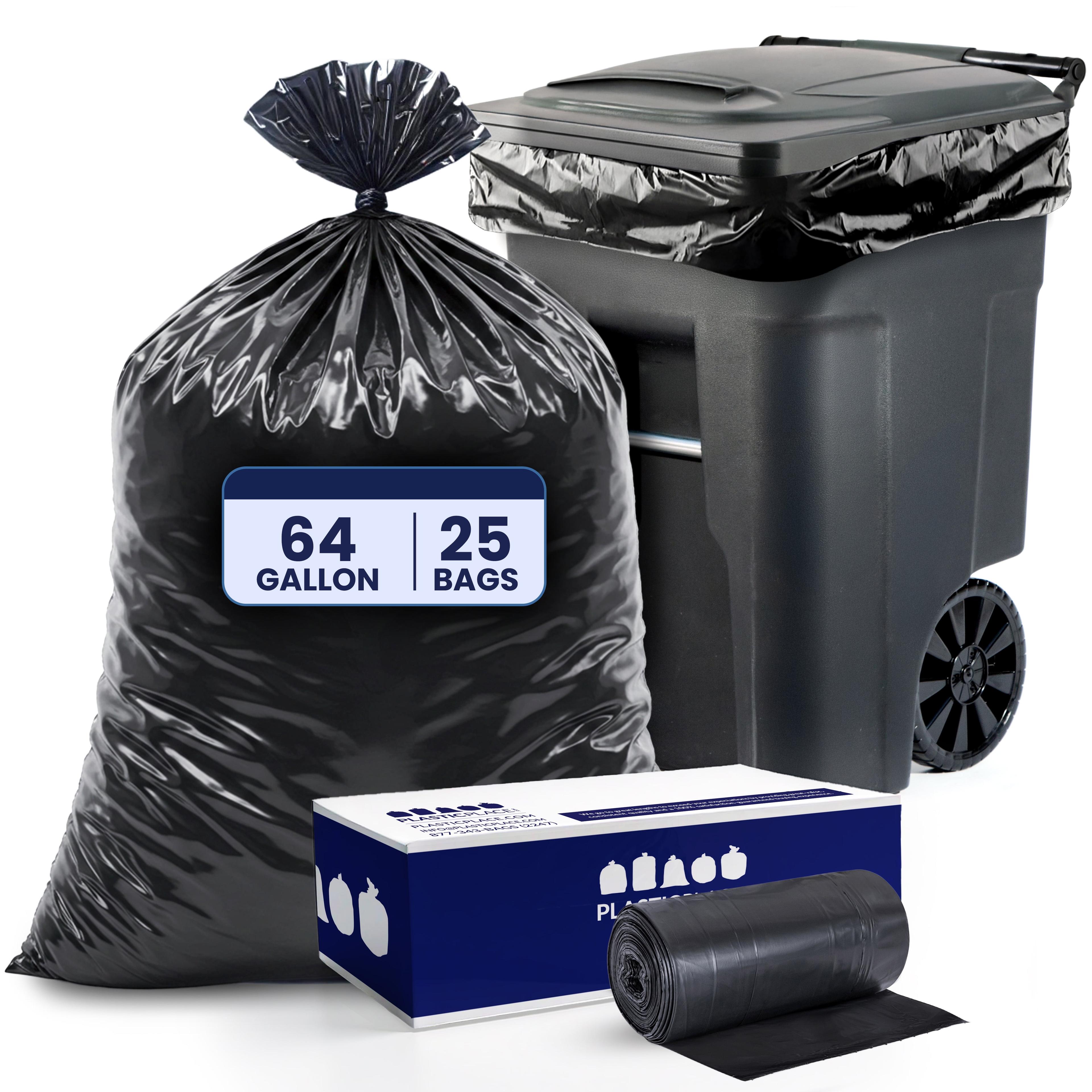 Plasticplace 64-65 Gallon Trash Can Liners for Toter, 1.2 Mil, Black, 50'' x 60'' (25 Count)