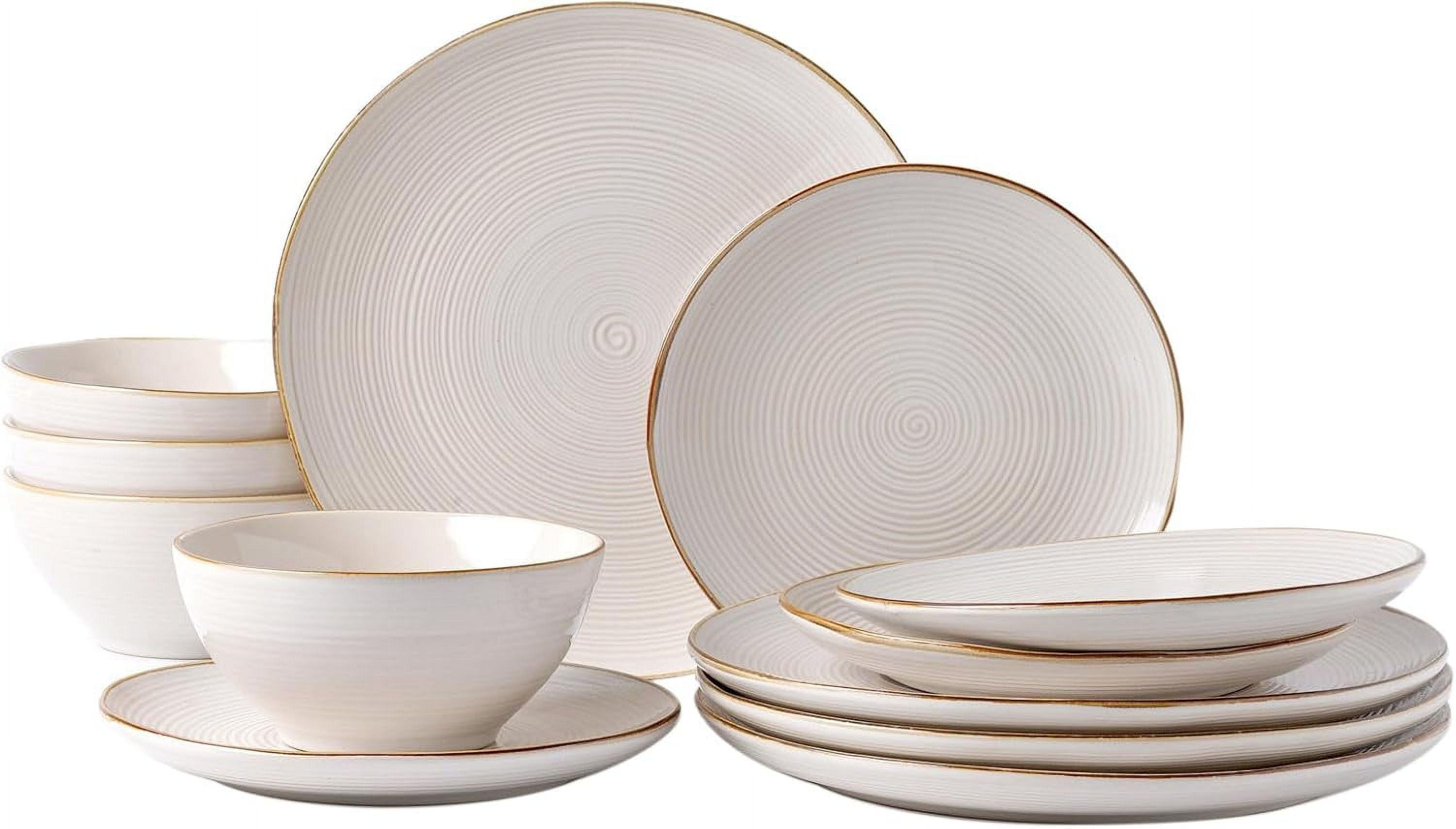 Antique White Ceramic 12-Piece Dinnerware Set with Reactive Glaze