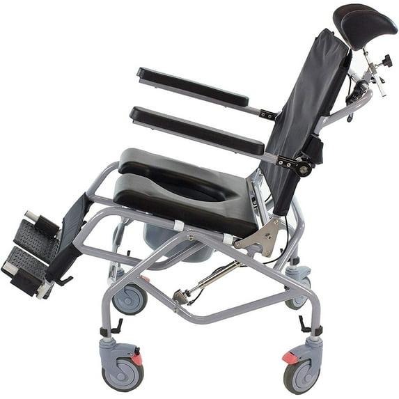 Platinum Health TOTAL CARE Tilt-in-Space Reclining Shower/Commode Chair Padded Flip-up Arm/Foot Rests Locking Casters, Commode Pail Adjustable Headrest Total-Care 3-in-1 Multifunction Chair
