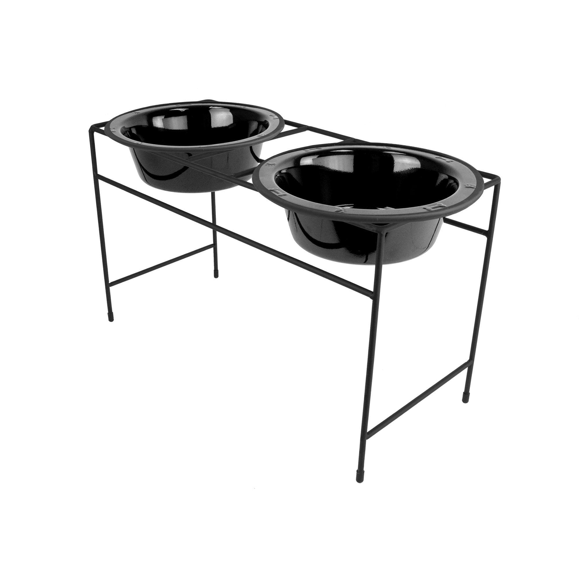 Midnight Black Elevated Double Diner Feeder with Stainless Steel Bowls