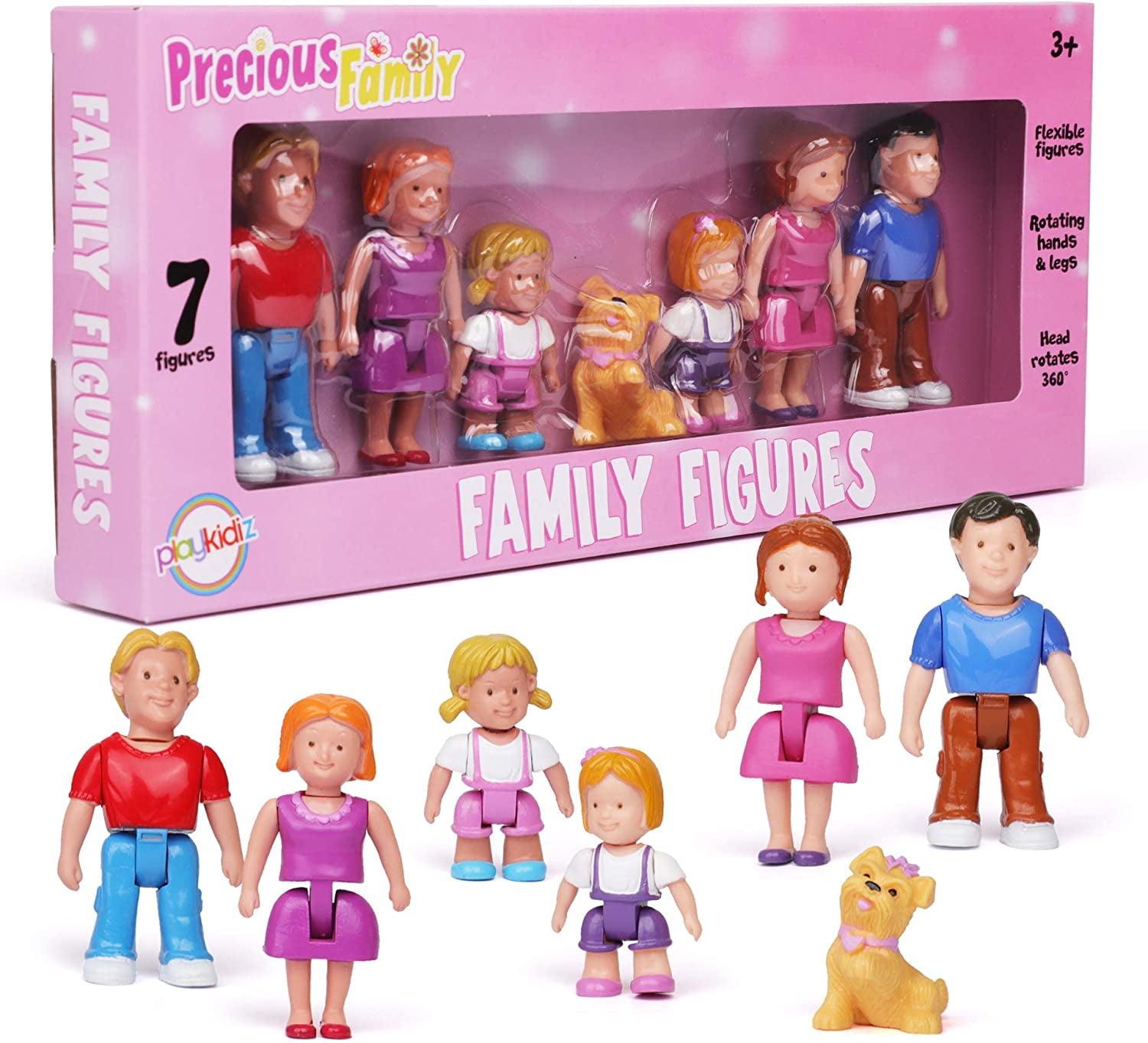 Playkidz Family Figures - Set of 7 Small Toy People, Dollhouse Accessories