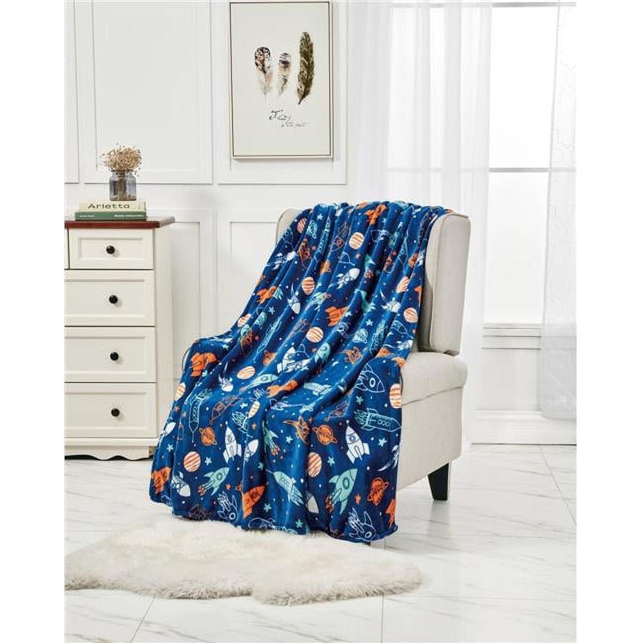 Plazatex Space Adventure Micro plush Decorative All Season Blue Color 50" X 60" Throw Blanket