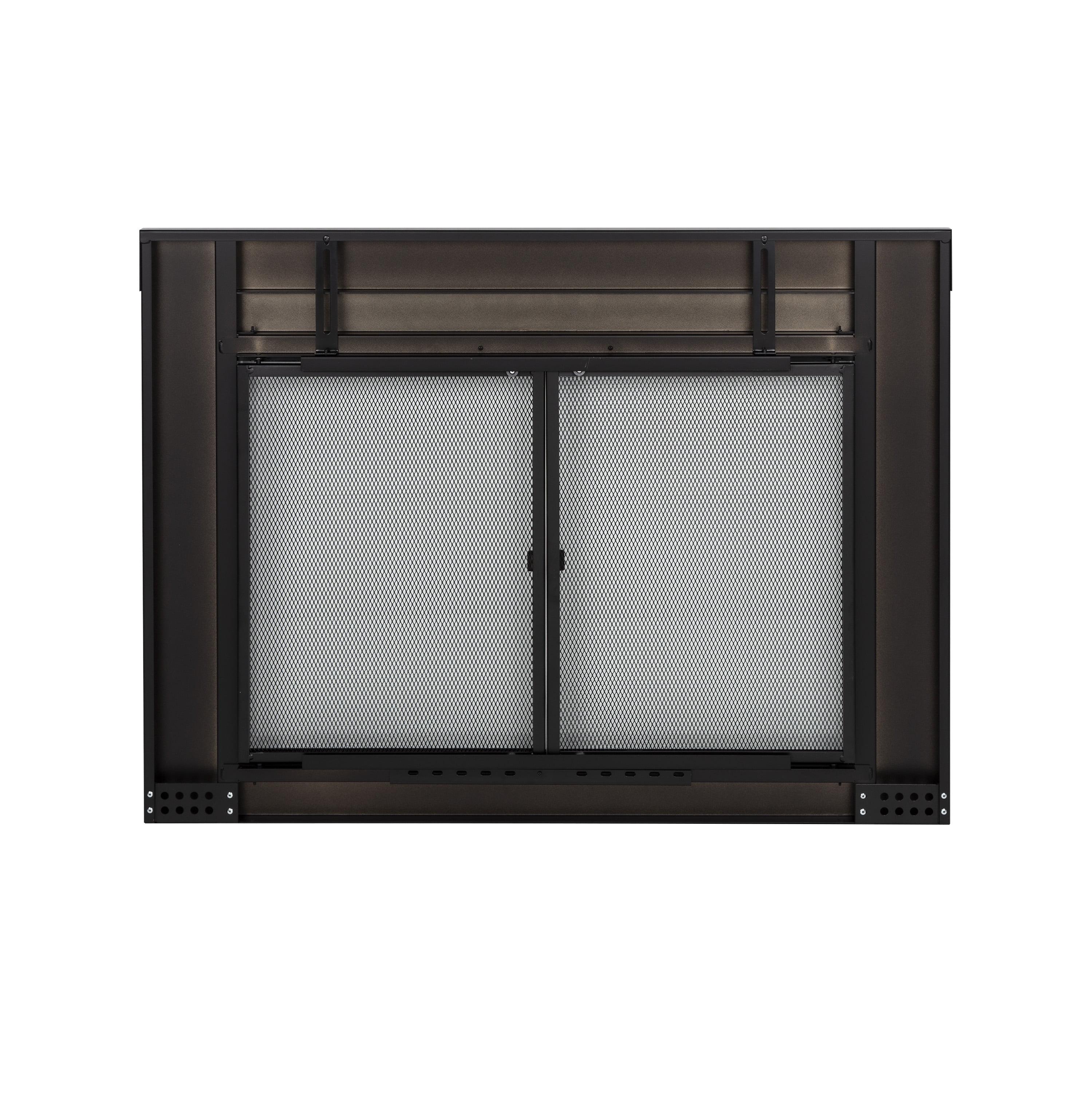 Pleasant Hearth Alpine Cabinet Fireplace Screen and Glass Doors - Black