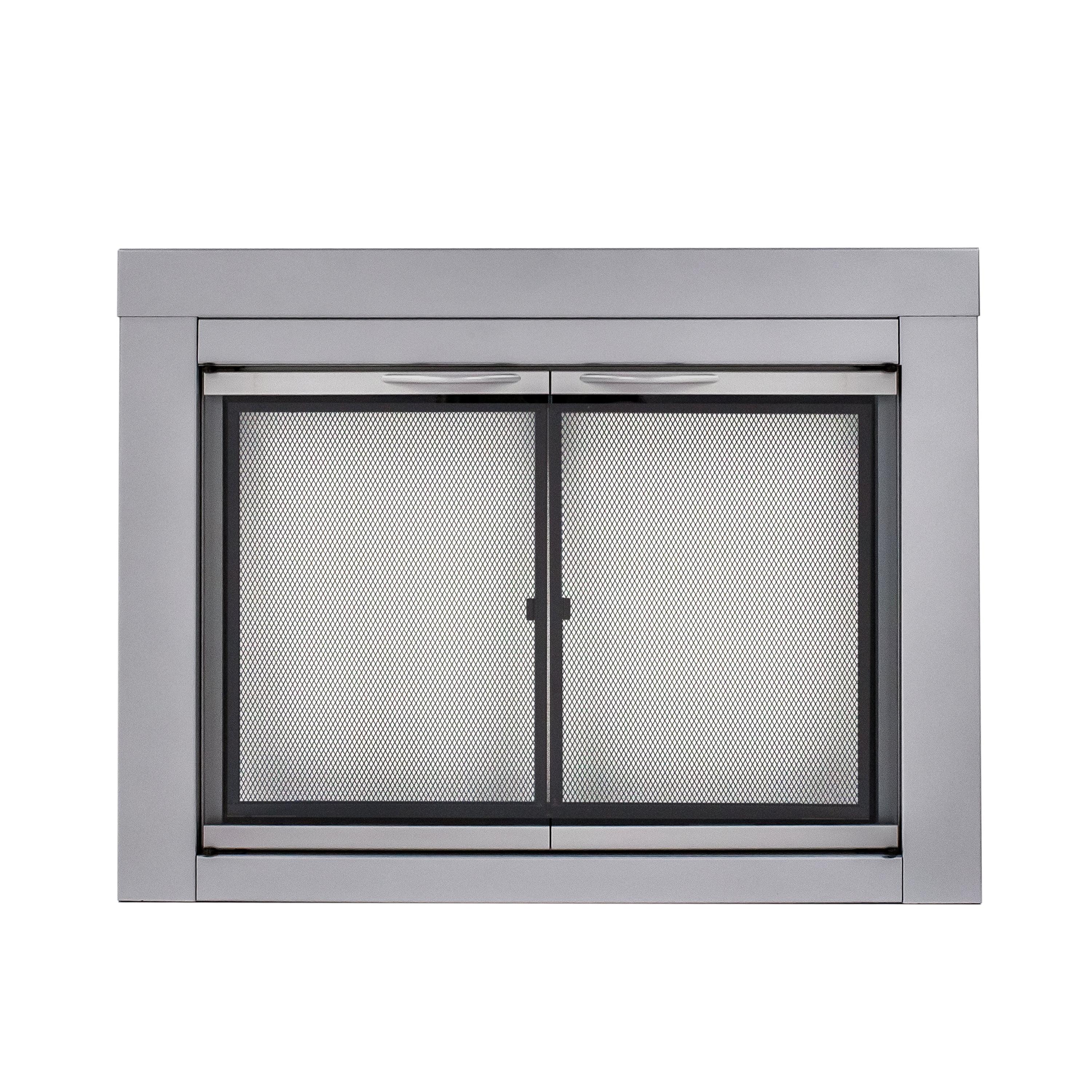 Pleasant Hearth Alpine Collection Fireplace Glass Door, Skyline Nickel - Medium