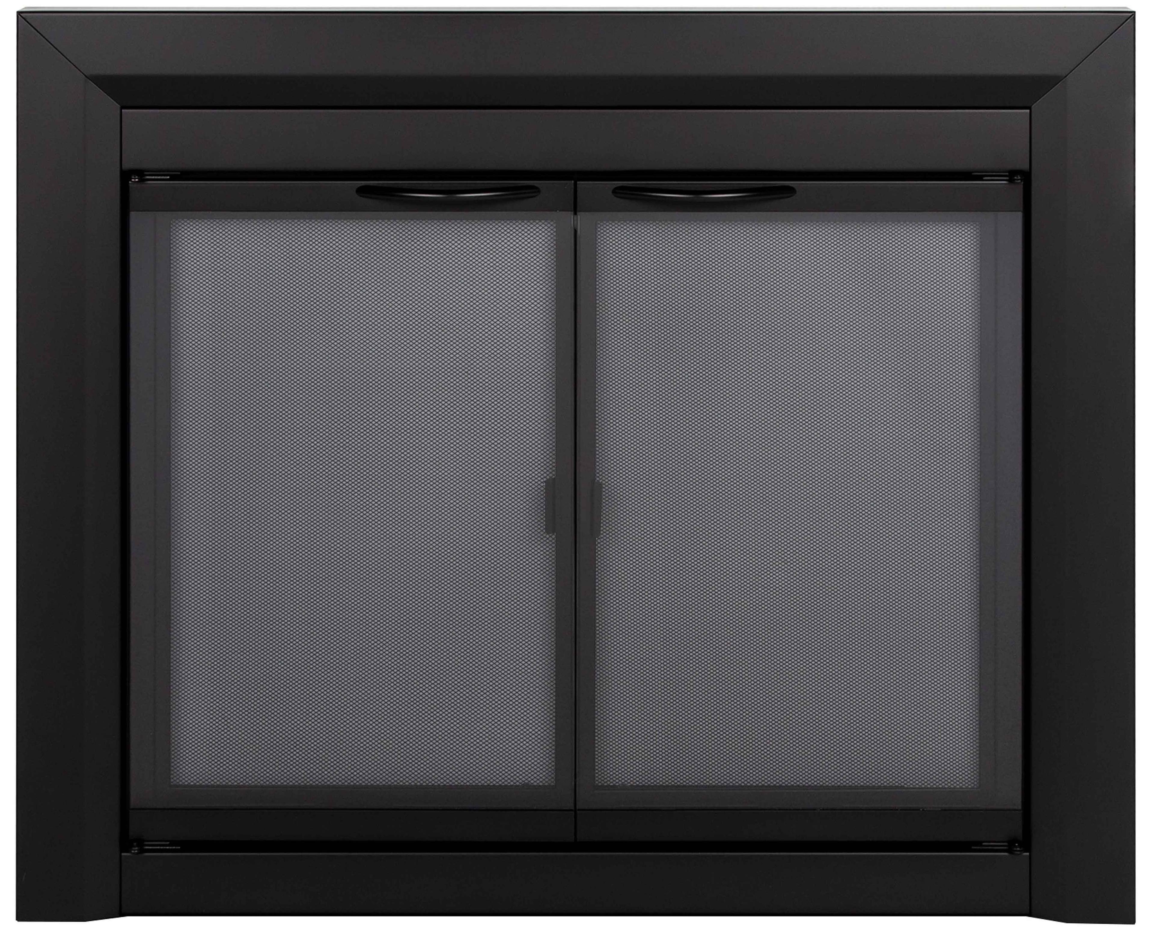 Medium Black Tempered Glass Fireplace Doors with Mesh Screen