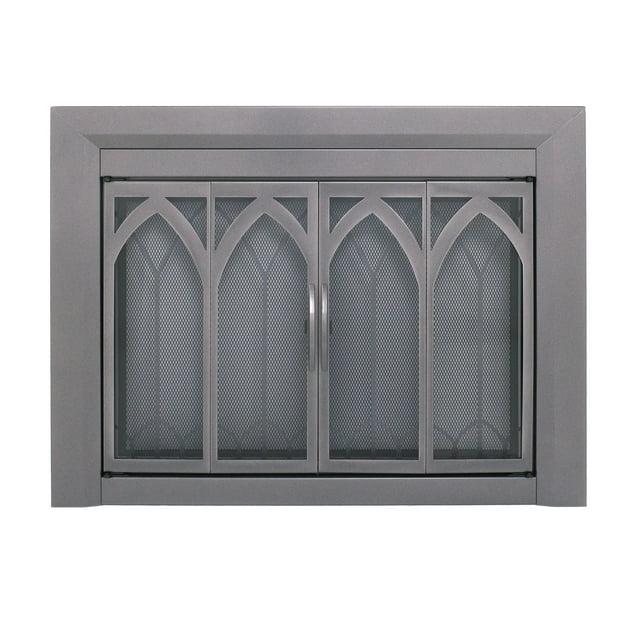 Pleasant Hearth Collin Collection Fireplace Glass Door, Gunmetal - Large