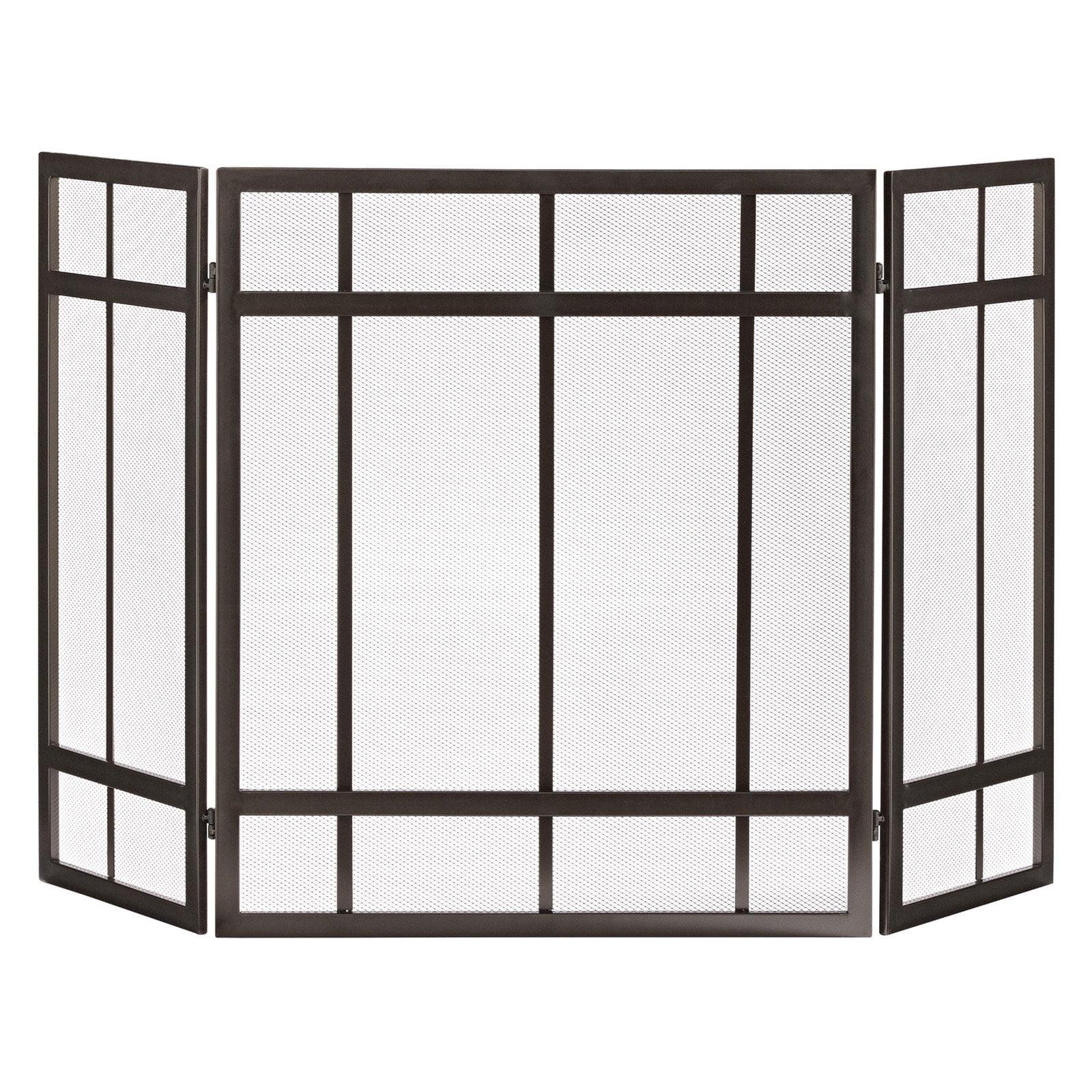 Wenge Steel Mesh Three-Panel Fireplace Screen