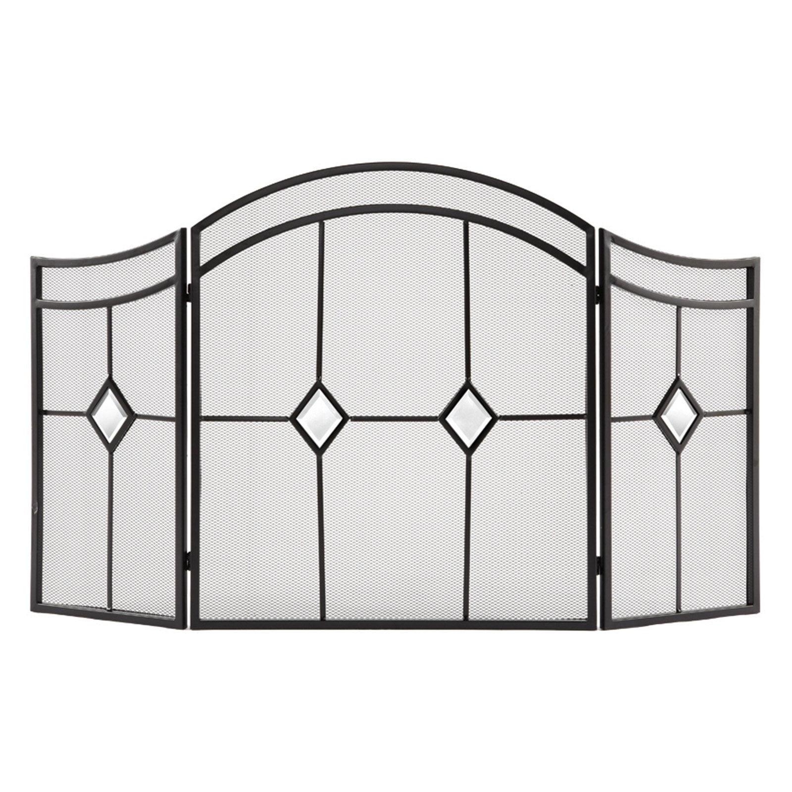 Espresso Steel Three-Panel Mesh Diamond Fireplace Screen