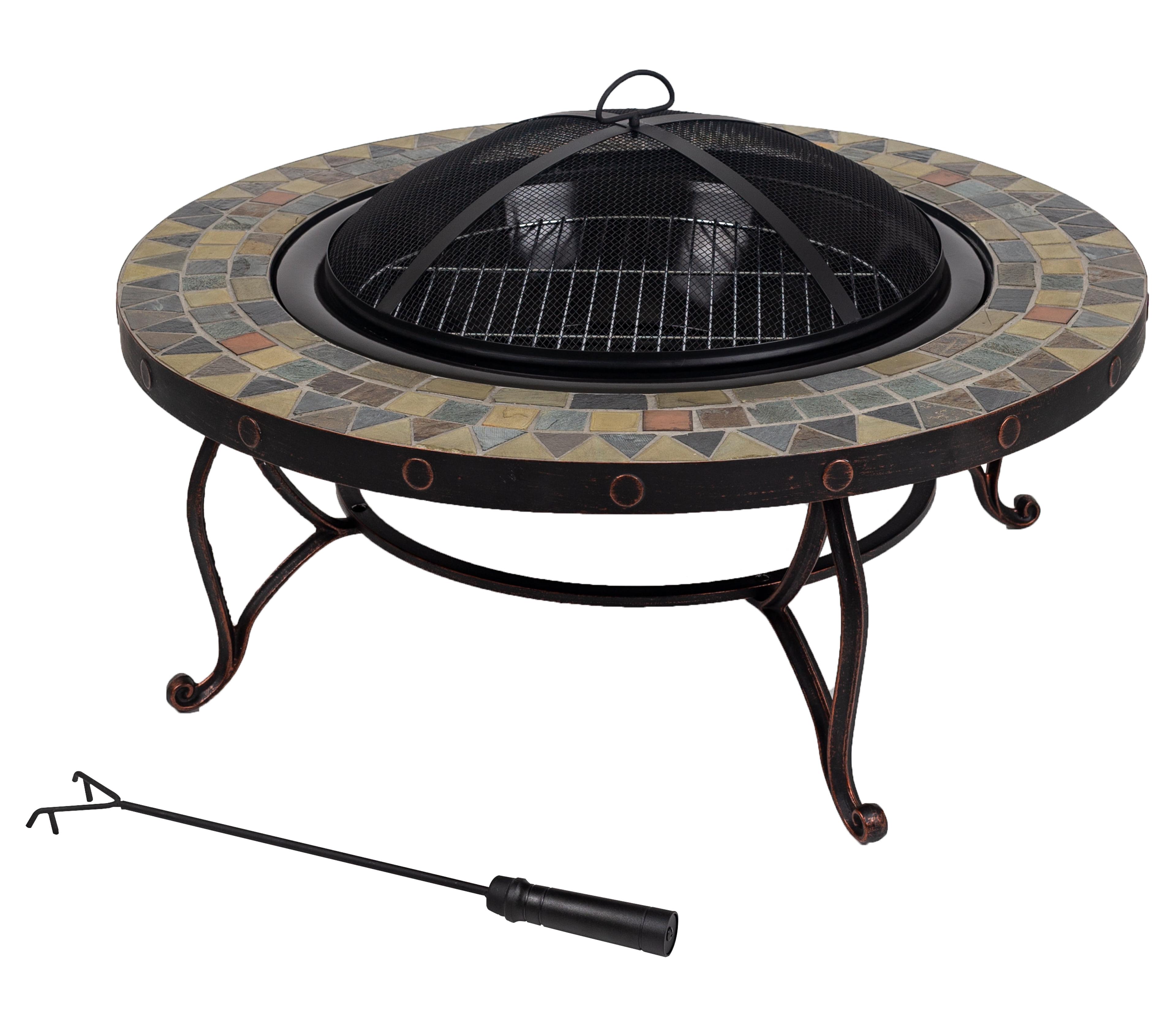 Slate and Copper 36" Wood-Burning Fire Pit with Mesh Cover