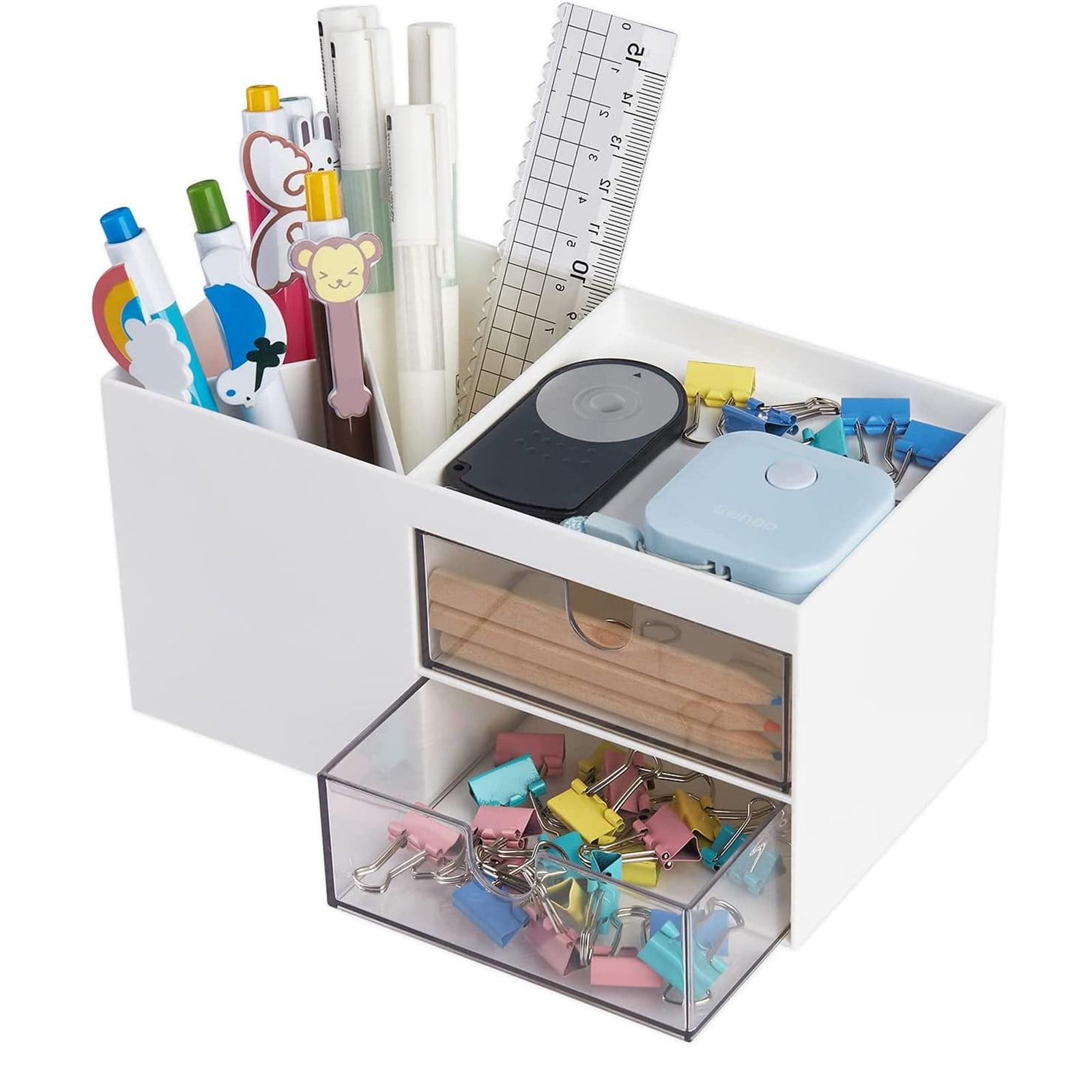 Compact White ABS Office Desk Organizer with Drawer