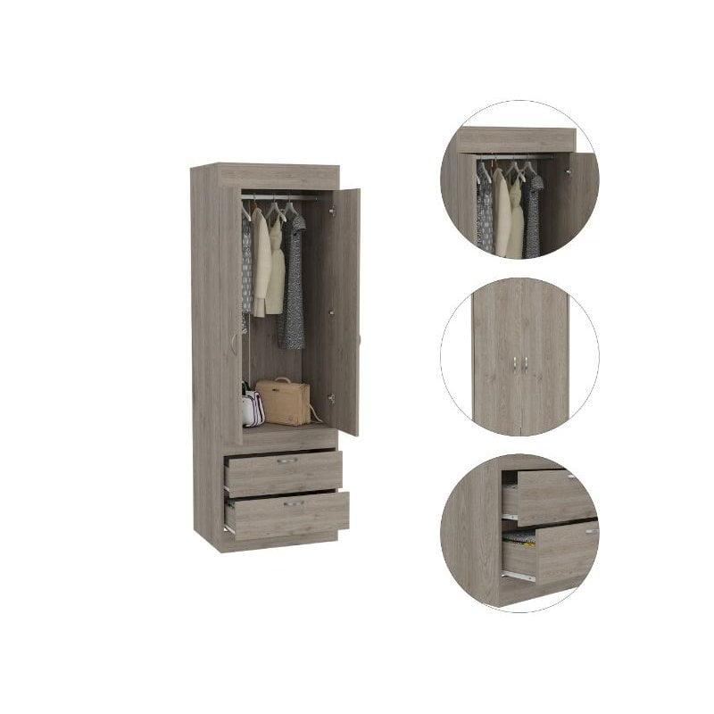 Plethoria Home 2-Drawer Armoire Light Gray