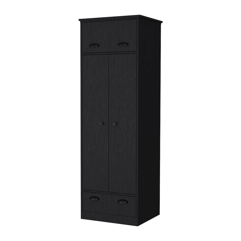 FM FURNITURE LLC Linch Armoire with Hinged Drawer, Double Door Cabinet and 1-Drawer