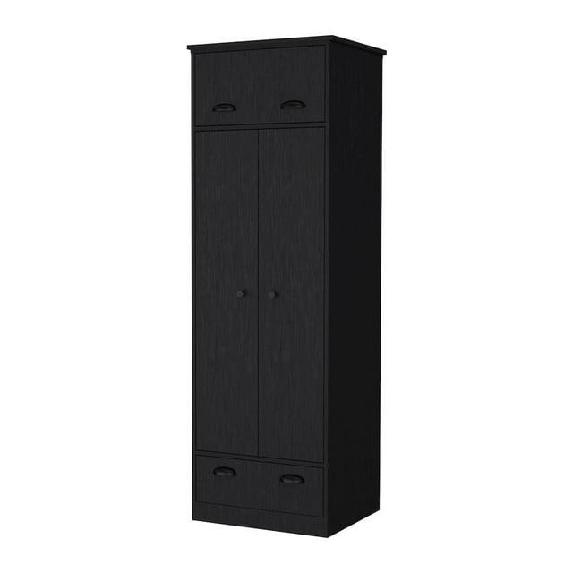 FM FURNITURE LLC Linch Armoire with Hinged Drawer, Double Door Cabinet and 1-Drawer