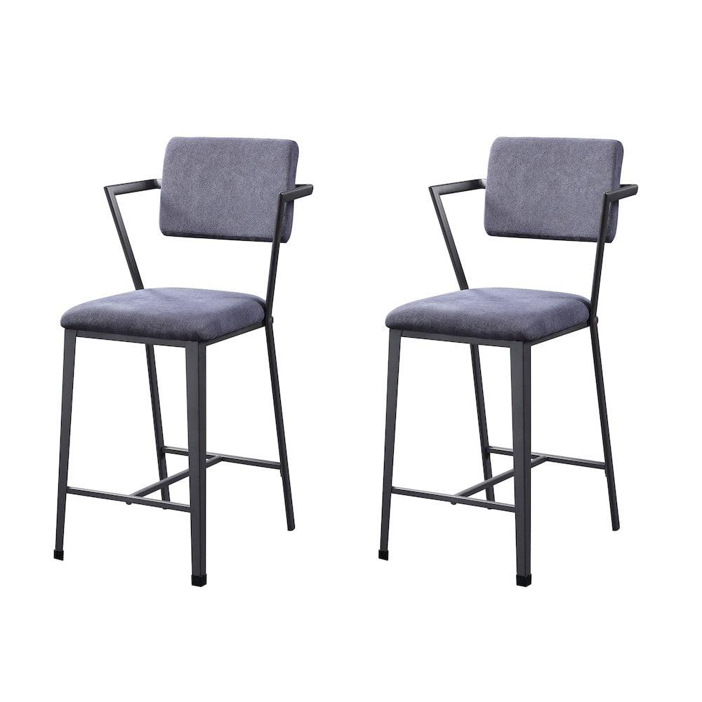 Fabric Upholstered Metal Counter Height Chair, Set of 2,Gray and Black