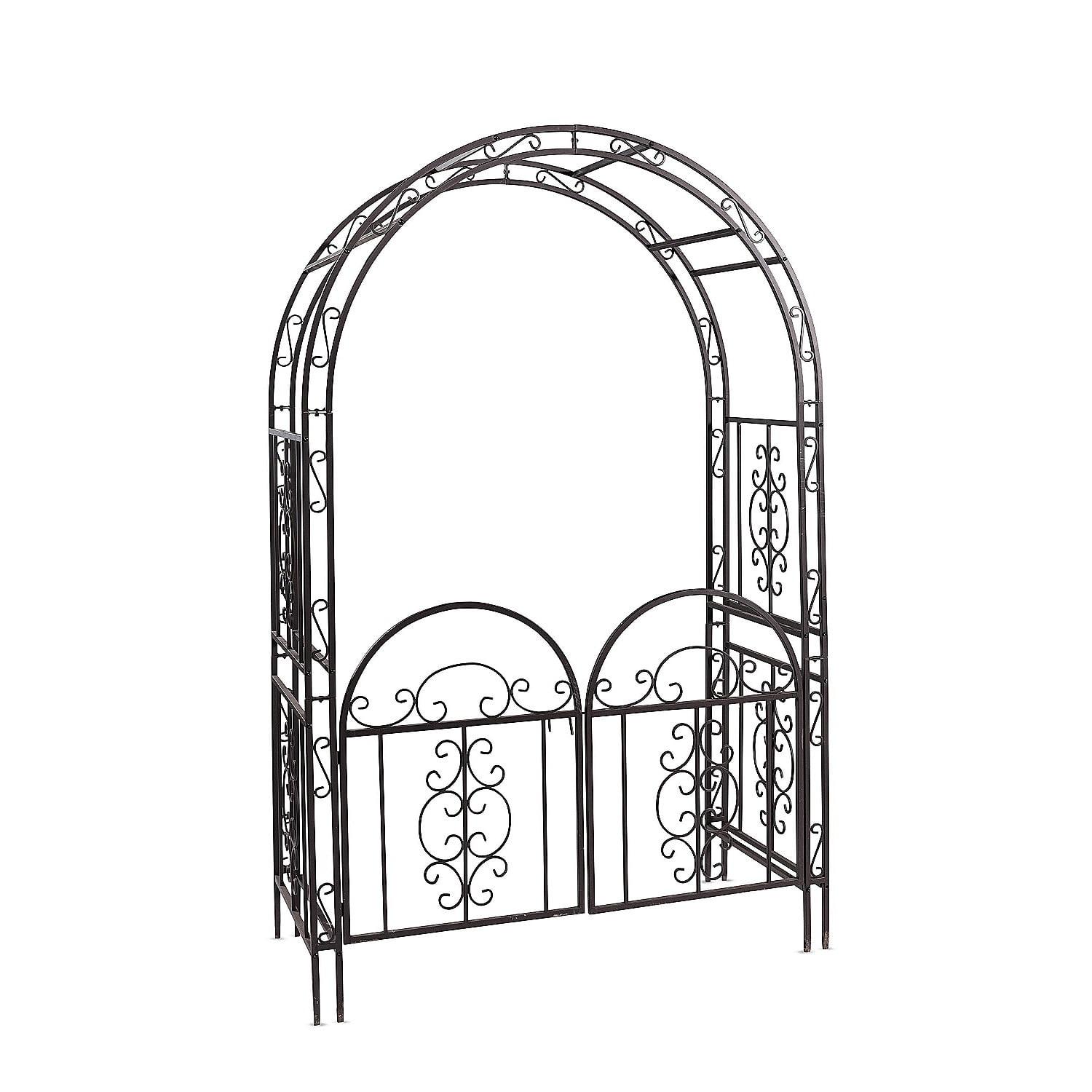 Montebello Black Iron Garden Arbor with Gate and Scrollwork