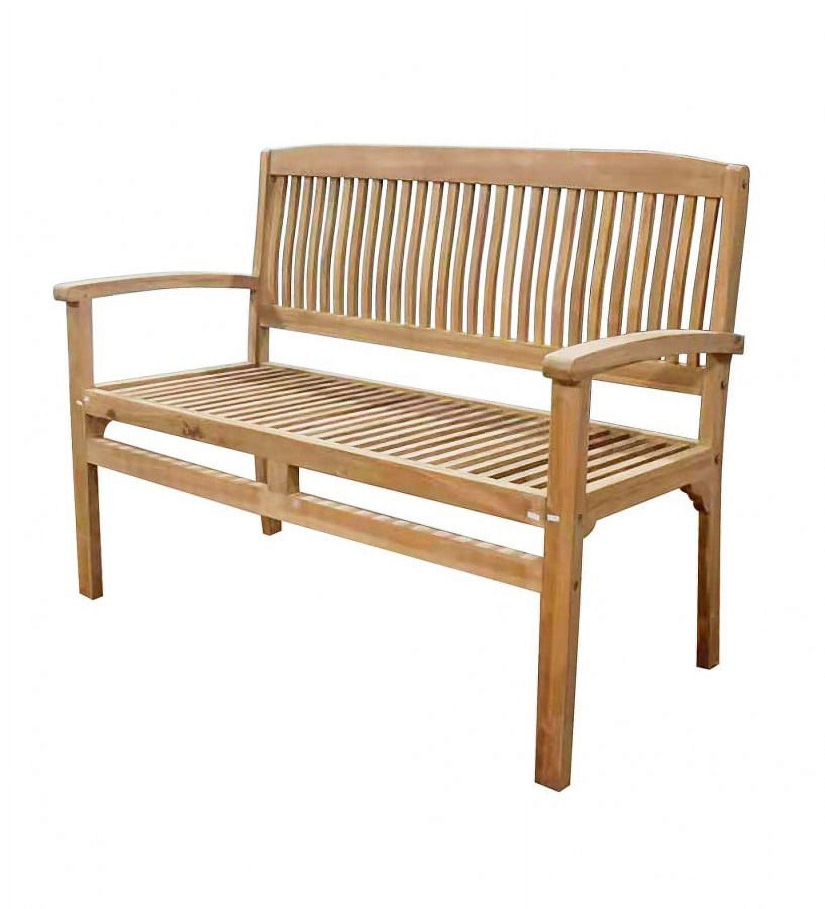 Teak Wood Slatted Outdoor Bench with Arm Rests