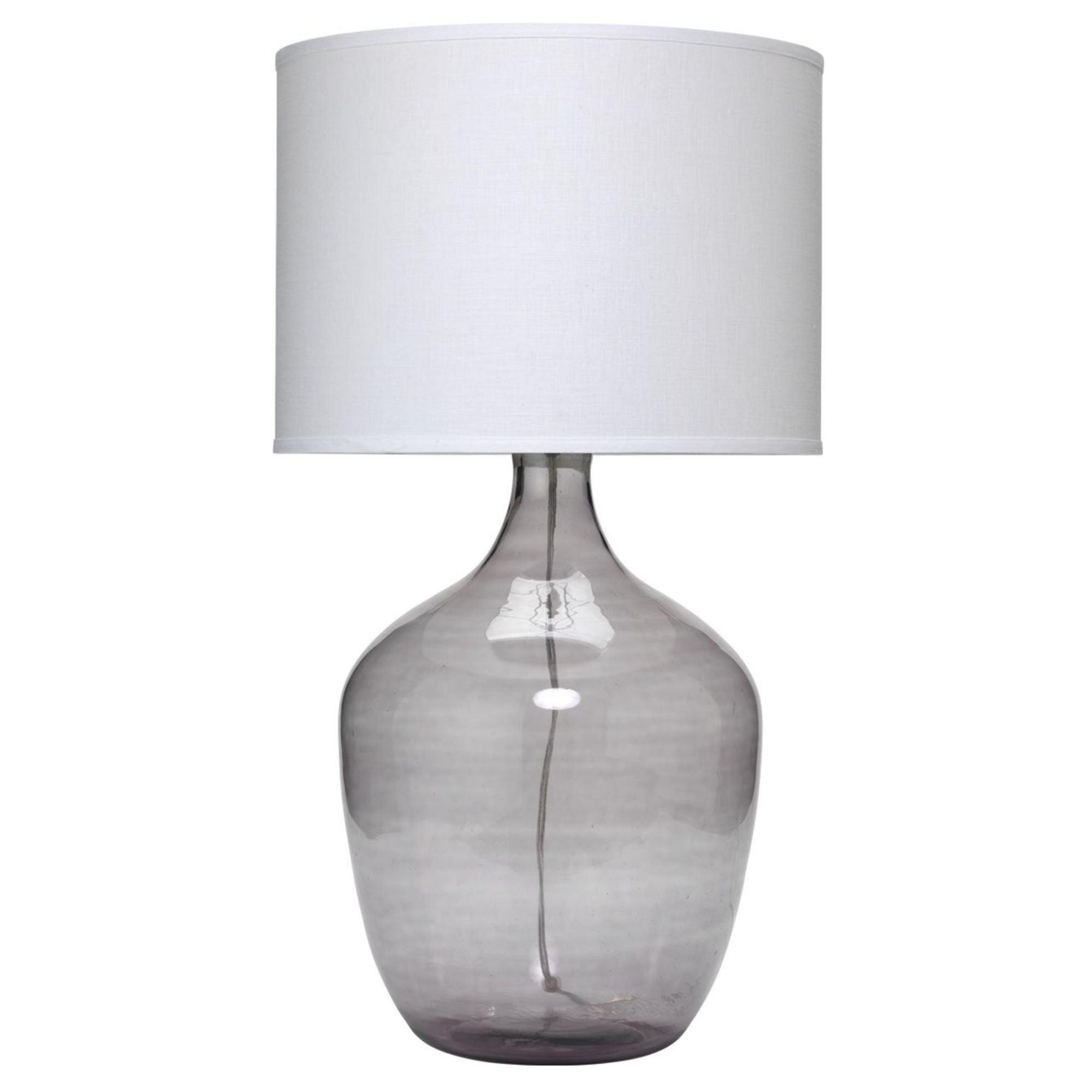 Gray Glass Table Lamp with White Linen Shade