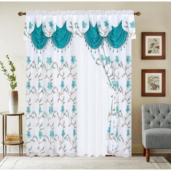 Red Barrel Studio® Embroidery Sheer Curtain 2 Panels Set Luxury Window Curtain Attached Valance With Satin Backing And 2 Tie Backs