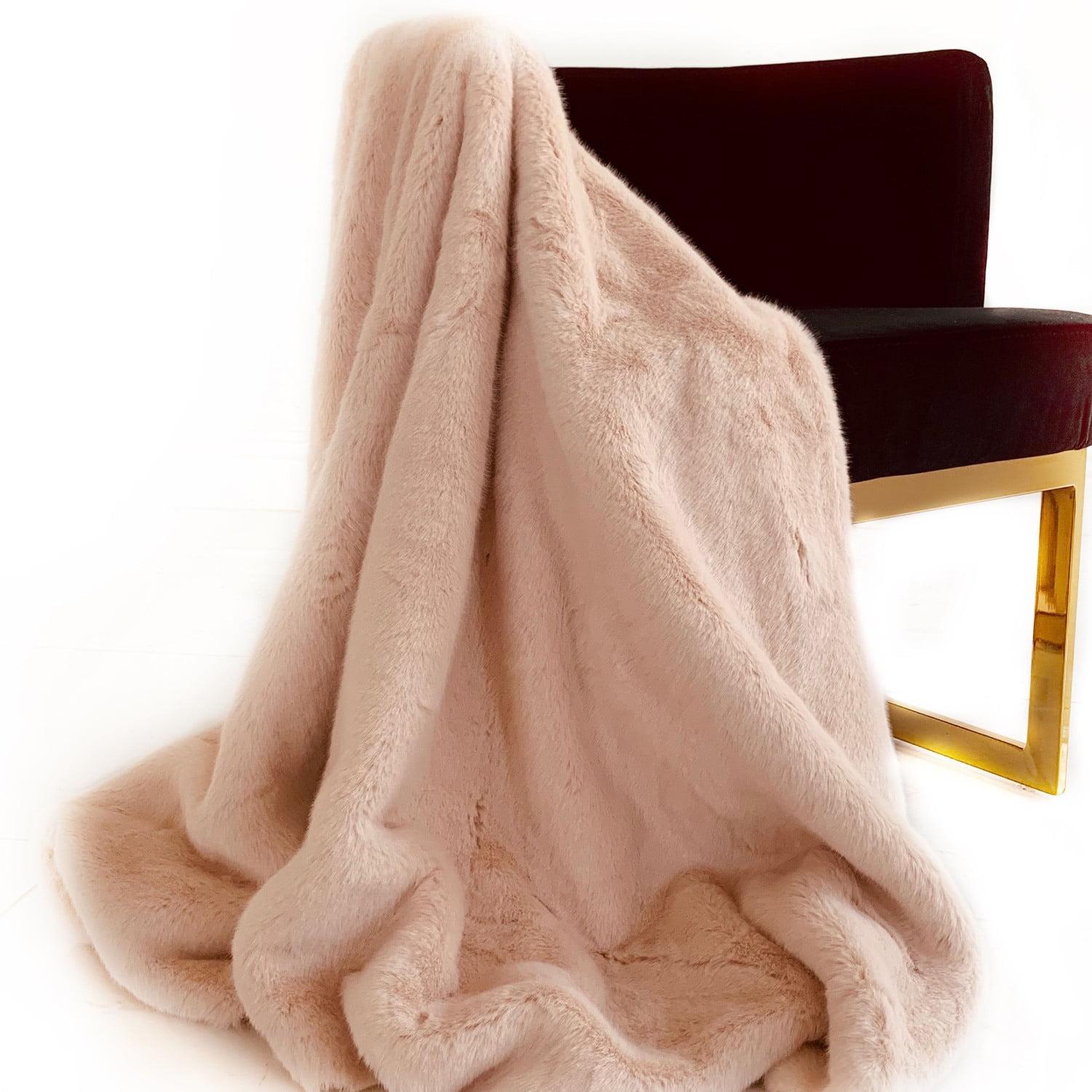 Plutus Pink Plush Faux Fur Luxury Throw Blanket Blanket 102L x 116W California King- Pink