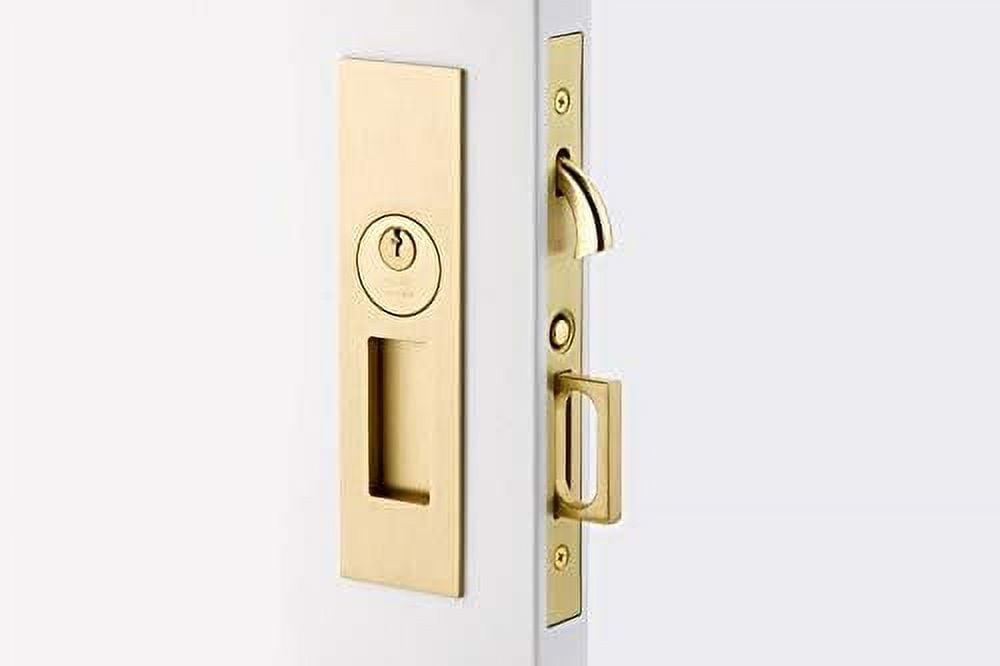 Satin Brass Narrow Modern Keyed Pocket Door Mortise