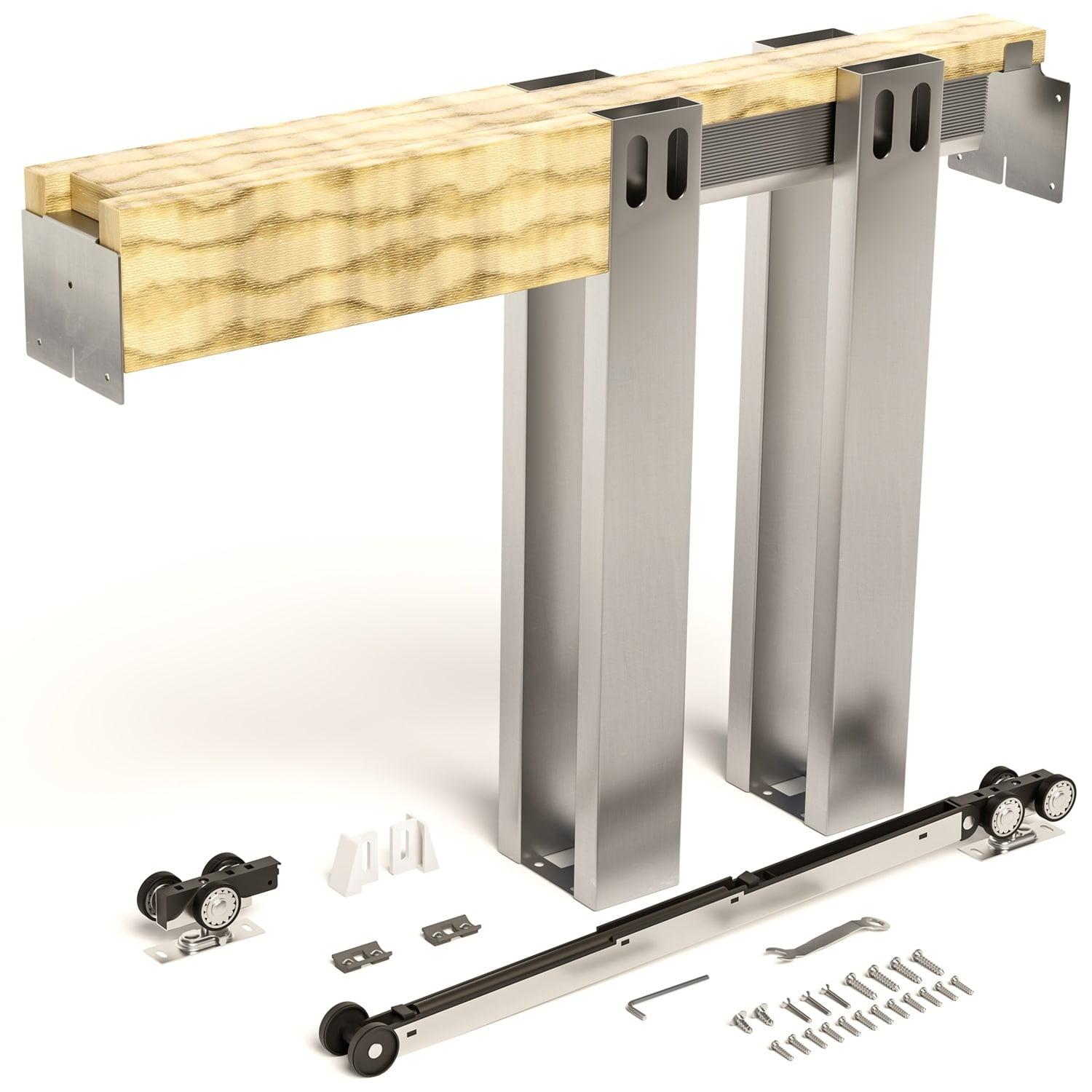 Heavy Duty Soft Close Pocket Door Hardware Kit with Aluminum and Wood Track