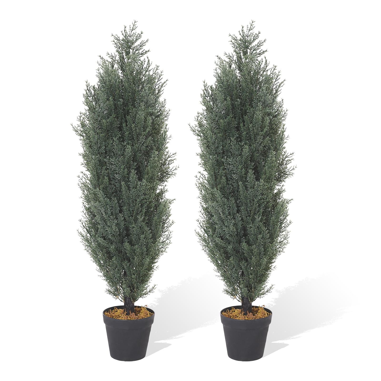 Poetree 2 Pack 3 ft Cedar Plants Outdoor Artificial Topiary Fake Tree UV Resistant Potted Tree for Porch Decor Faux Pine Tree